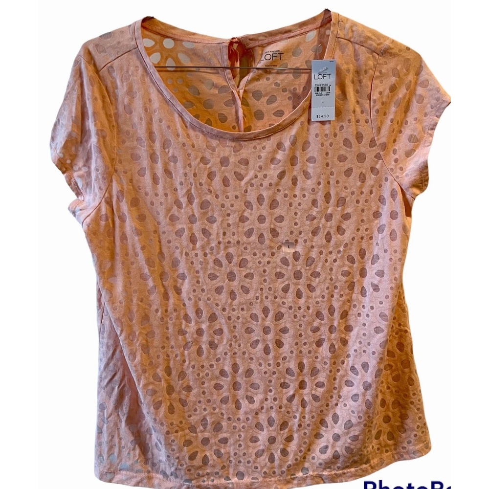 Ann Taylor Loft Ribbon Tie Back Floral Top Sheer Mesh Panels Peach Sz Large NWT